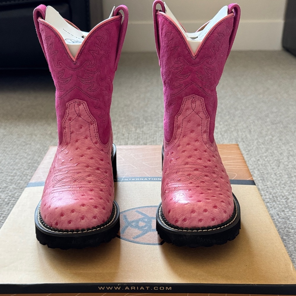 Ariat Pink Ostrich Print Raspberry Fatbaby Cowboy Boot